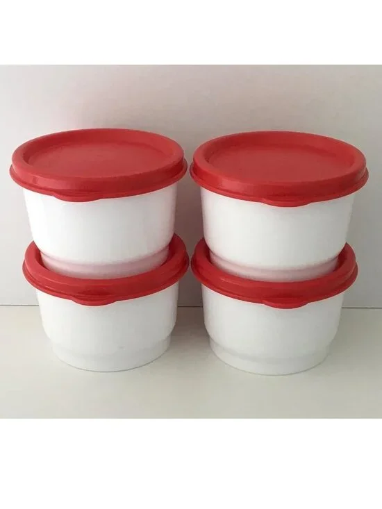 Tupperware Snack Cups 4x 4oz White Containers w/ Red Seals OR Sheer w/Pink Seals - Picture 1 of 12